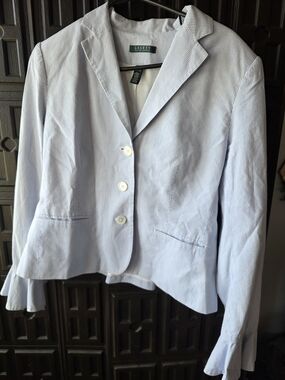 Lauren Ralph Lauren Light Blue Pinstripe Women's Blazer 14 Y2K